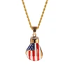 Mens HipHop Gym Jewelry American Flag Boxing Gloves Stainless Steel Pendant Necklace