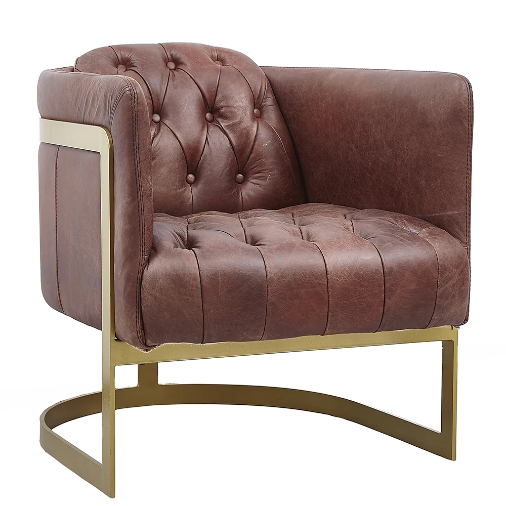 Used Style Genuine Solid Wood Frame Leather Chesterfield Sofa For
