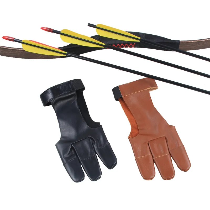3-finger archery gloves black brown real sheepskin