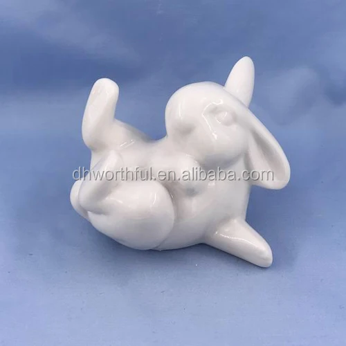Rabbit Figurine Ceramic Blue Approx 8cm High