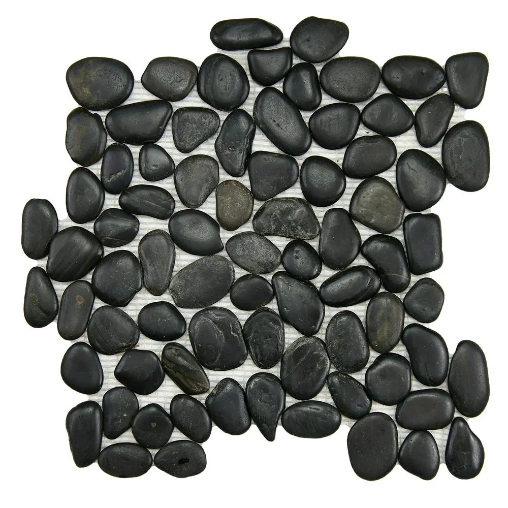 Landscaping Small Flat River Rock Stones Walkway Sidewalk Black Round