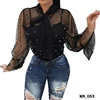 Woman readymade transparent see through loose long beaded blouse tops
