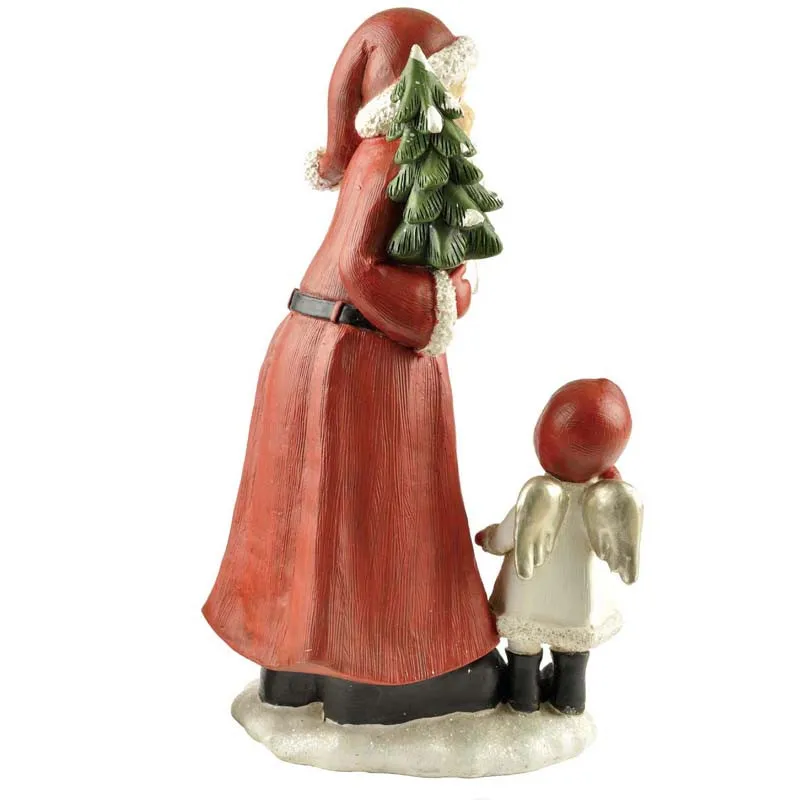 Resin 10" tall santa claus with girl figurine for indoor home decor