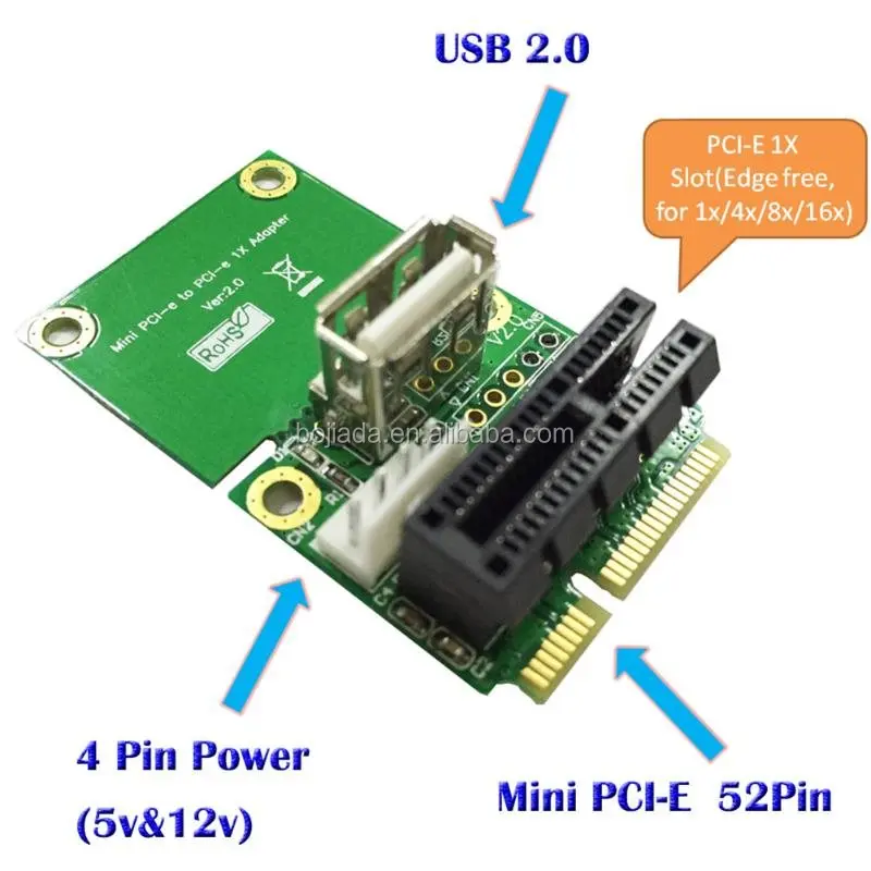 Mini Pci Express Mpcie To Pcie 1x Adapter Riser Card With Usb 2.0 Connector For Desktop