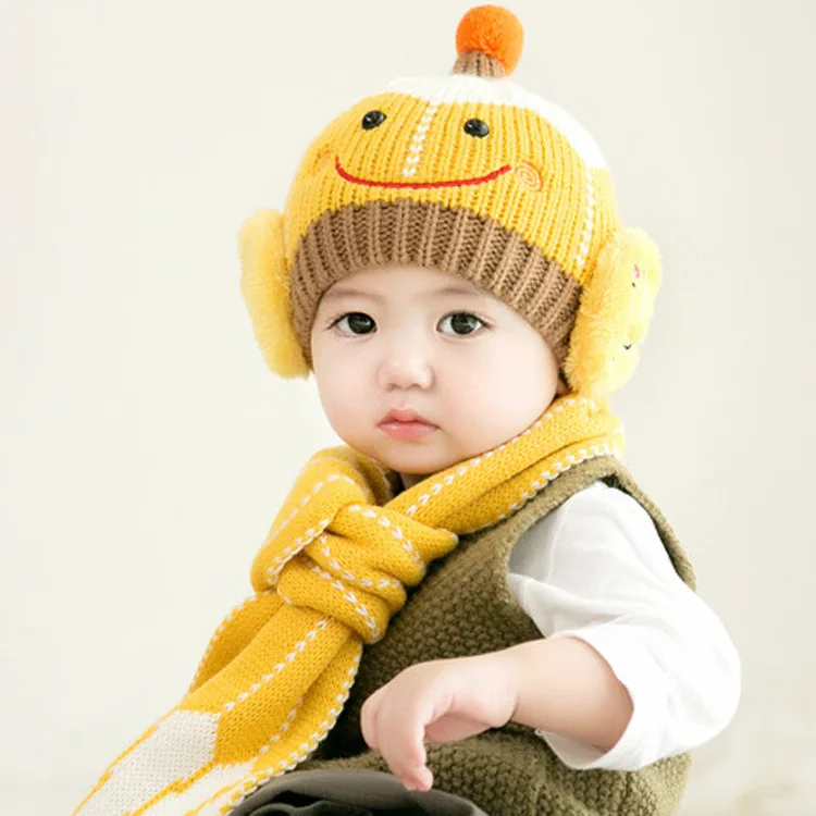 2 unidsset de bebé de algodón sombrero de la bufanda de Primavera de impresión de dibujos animados de los niños gorras de bufandas de niños niñas suave sombrero Collar otoño niño sombrero 