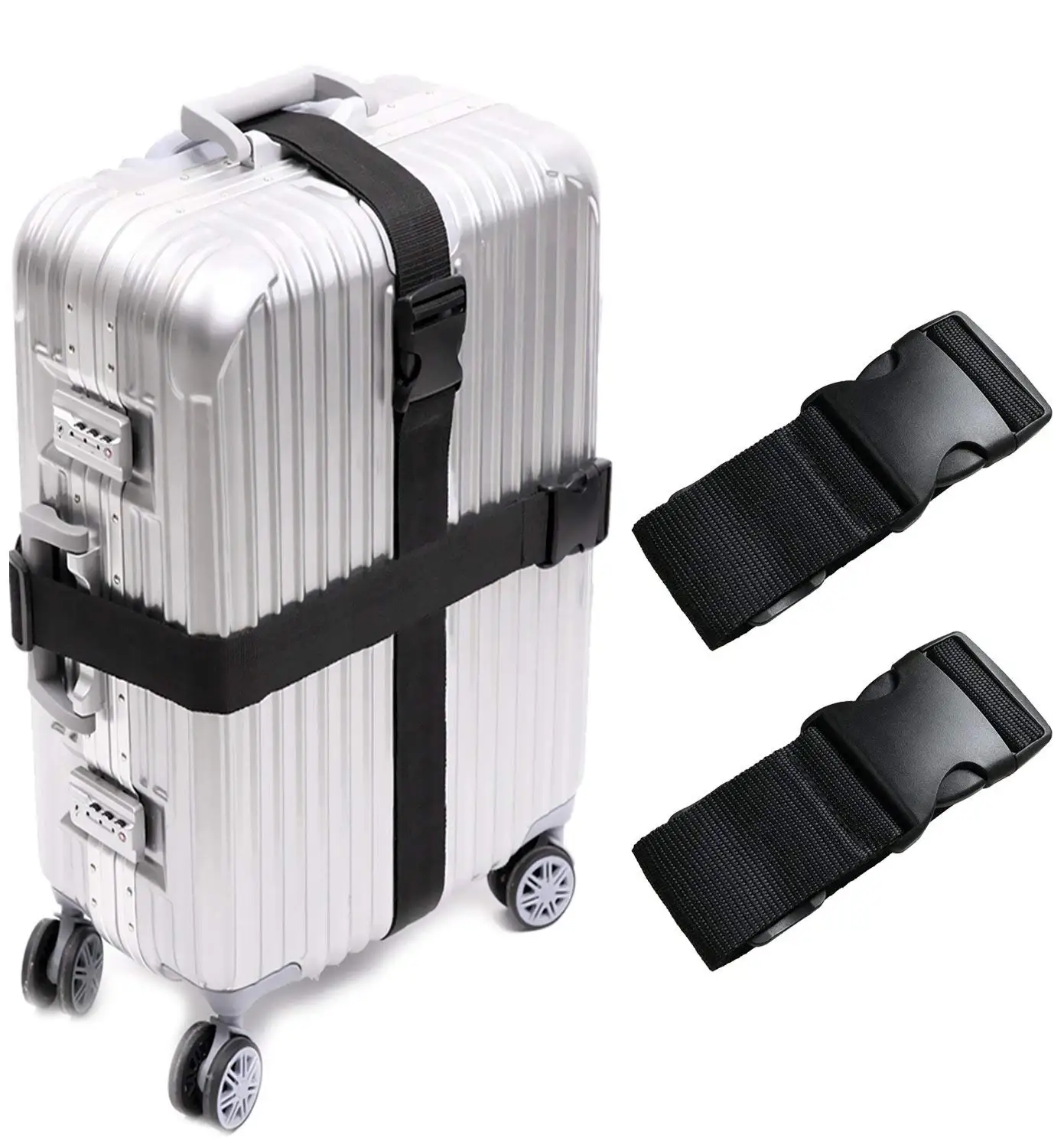 ASOCEA Travel Luggage Security Strap Suitcase Belt Adjustable Packing Belts 2 Pcs Black