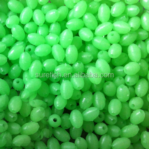 WHYHKJ 100PCS 8x12mm Oval Glow in Dark Hard Plastic Luminous Fishing Beads Fishing Beads for Fishing Gear Accessories 50 x Green + 50 x White 