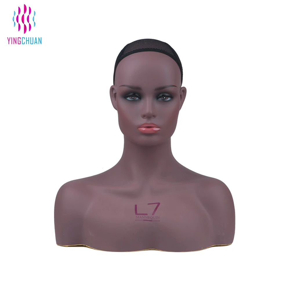 Dark Skin Female Mannequin Head With Make Up Realistic Mannequin Head