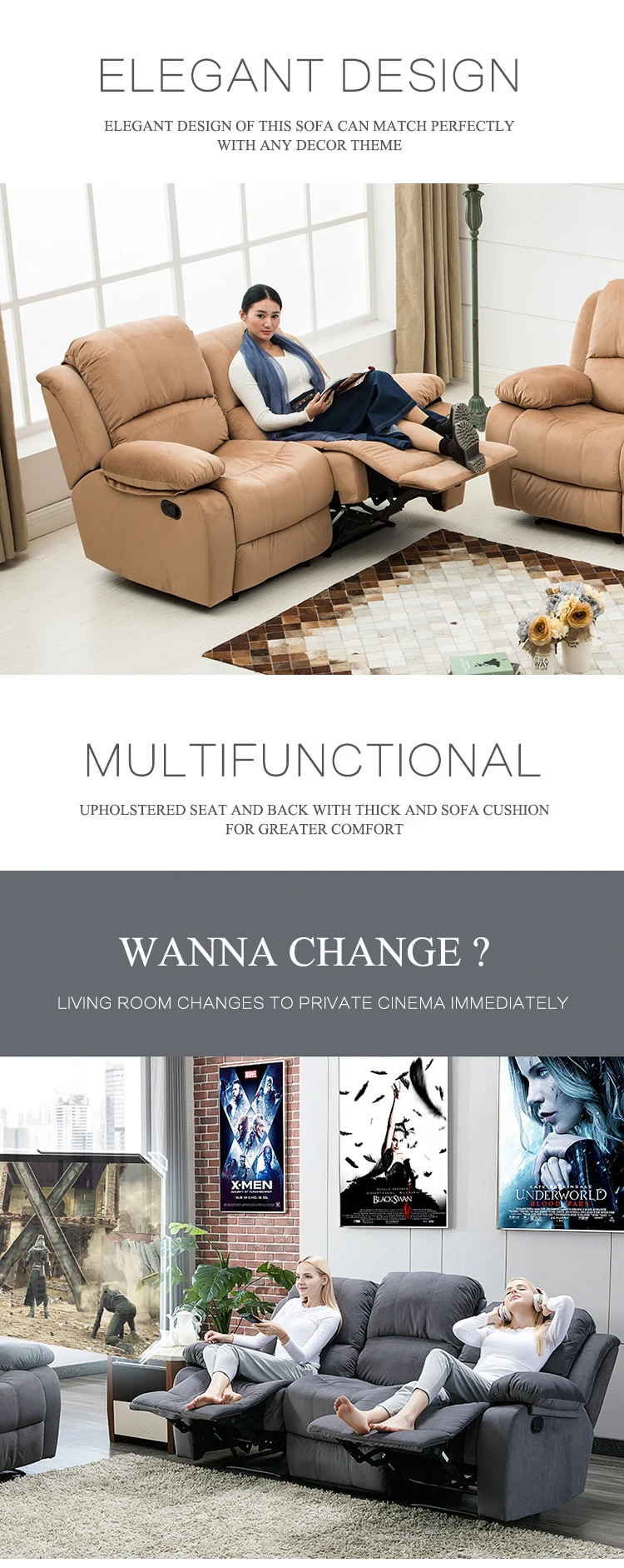 fabric recliner sofa