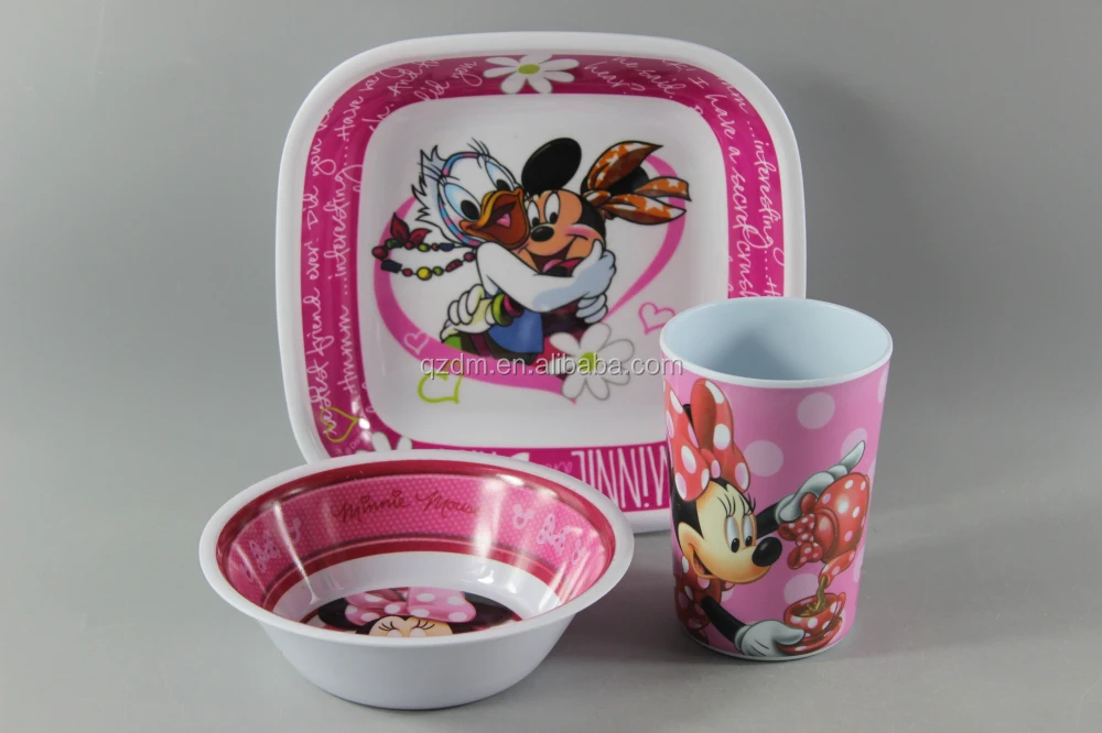 3pc Melamine Dinner Set For Kids/Square Plate,Bowl,Cup
