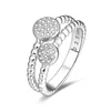 POLIVA Simple Fashion Design White Stones Cz Sets Solid S925 Sterling Silver Paved Sping Double Flower Buds Finger Ring