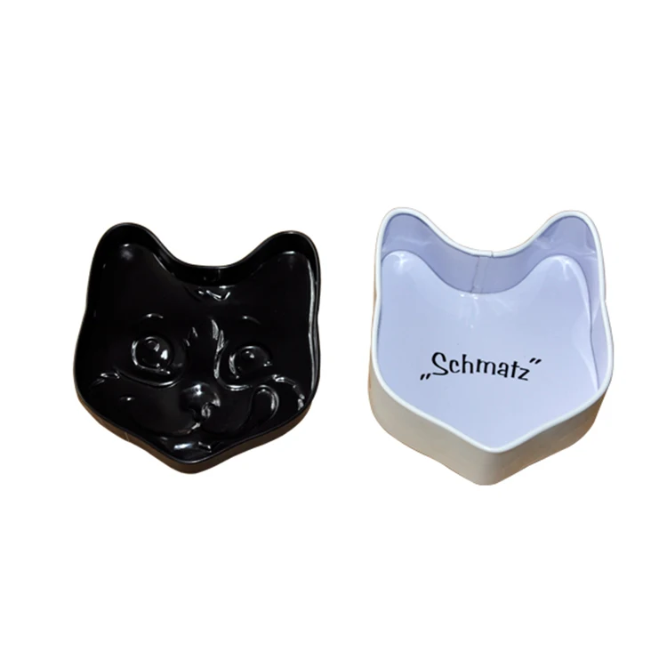 Wholesale lovely cat shape small pet food packaging tin box