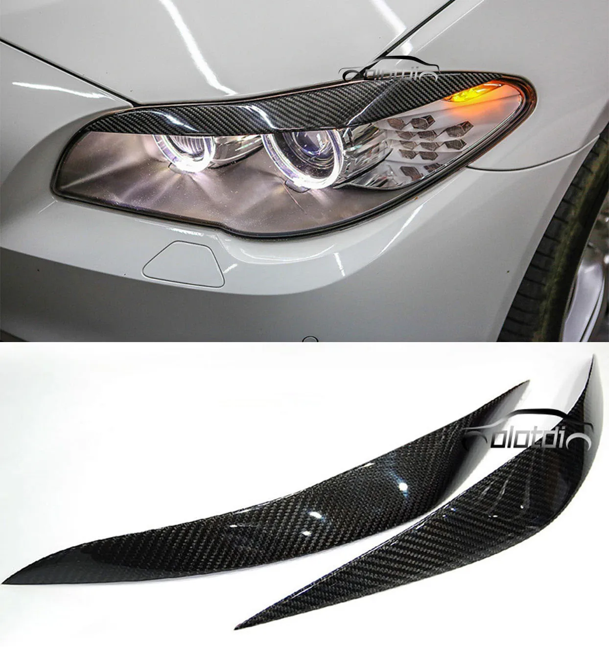 Color : Carbon Fiber 1Pair Car Headlight Eyebrows Cover Fit For BMW 5 Series F10 2010-2013 Trim Decal Decor Headlight Eyebrows Carbon Fiber Sticker FeiNianJSh SY-CDMMS