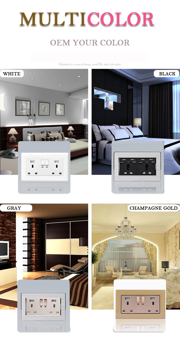 OEM Electric Building Europe 13a 3pin Multimedia Electric USB Universal international wall mounting switch Socket