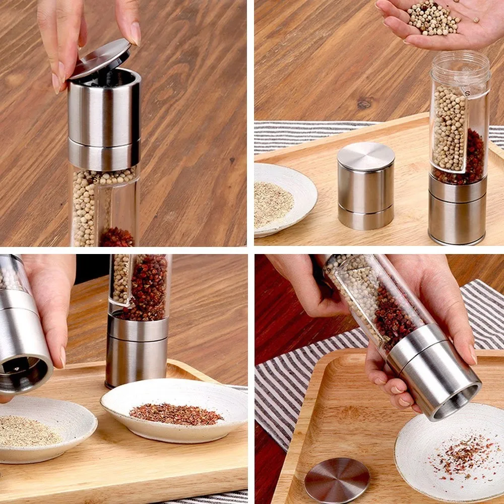 2 In 1 Salt And Pepper Grinder Stainless Steel Dualpurpose Salt And Pepper Mill Manual Spice