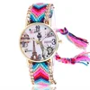 Fashion Women wrist watch Round Retro tower dial Wool hand weave tassel Leisure girl Bracelet clock ladies quartz watches