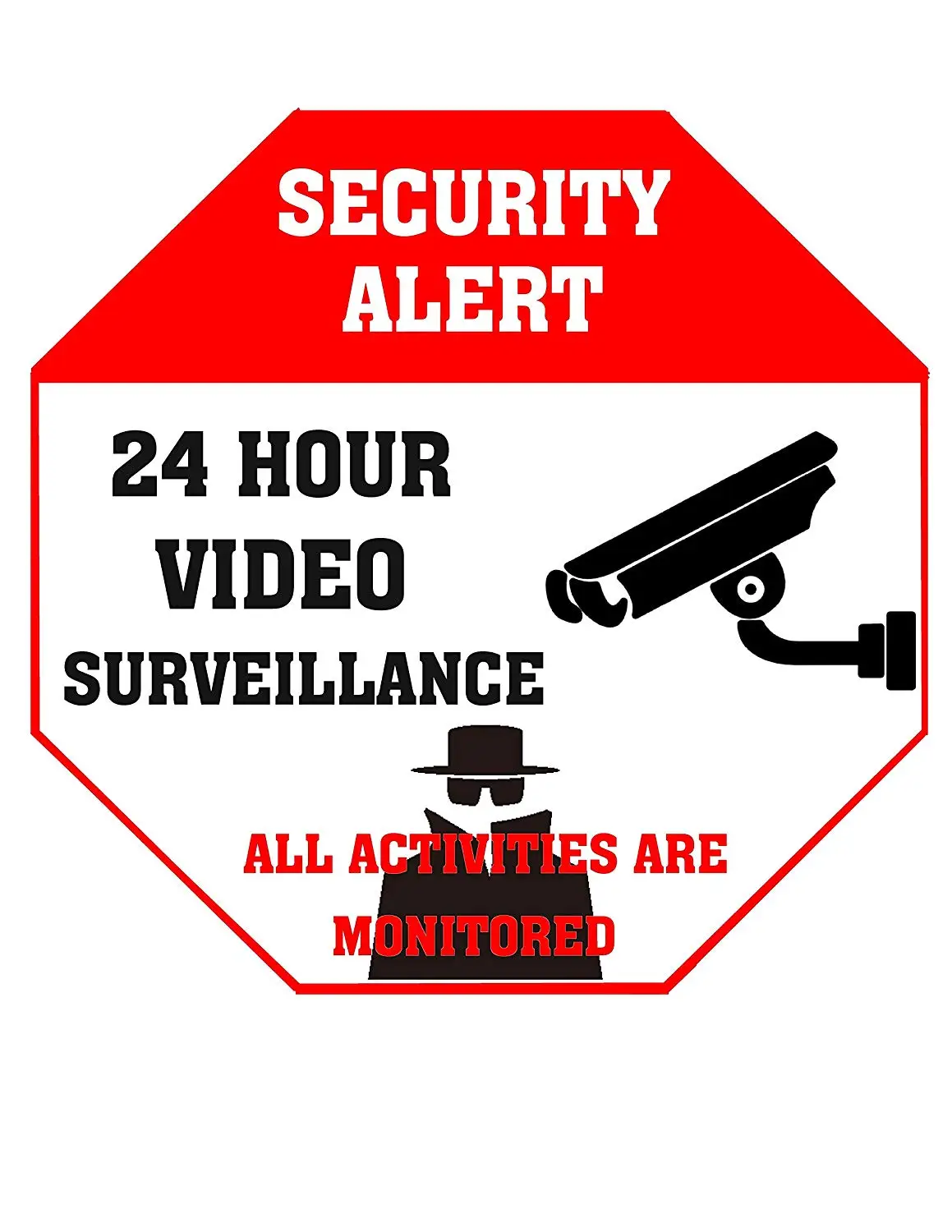 Video Surveillance Sign Security Alert No Trespassing /"Legend Large 12 X Octagon