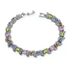 Romantic rainbow color crystal gemstone bracelet stud w/ white gold plated leaf shape jewelry