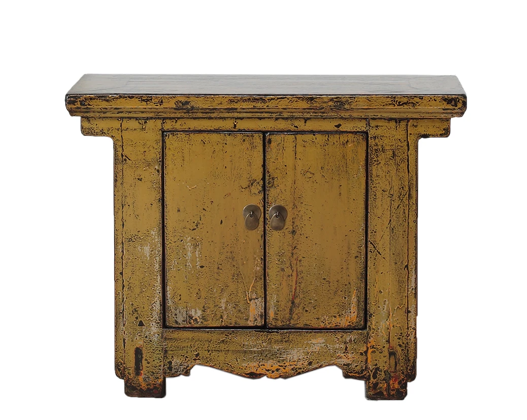 Chinese Antique Furniture Distressed Yellow Night Stand Bedside
