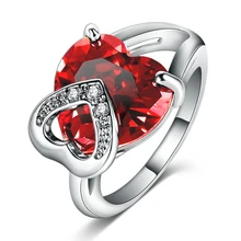 Romantic Christmas Love Gift Female Ring Fashion Accessories Real Platinum Plated Heart Shaped Cut Ruby Ring