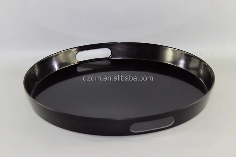 Black Melamine Round Serving Tray With 2 Handles