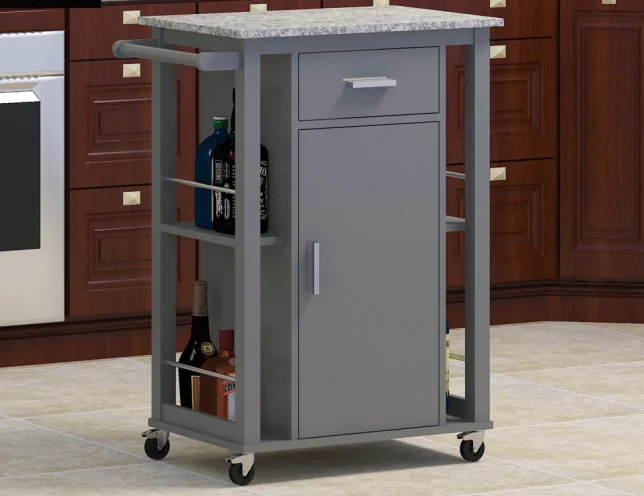 rubber wood top wooden kitchen serving trolley with wheels, white kitchen trolley cart, luxury kitchen island for sale