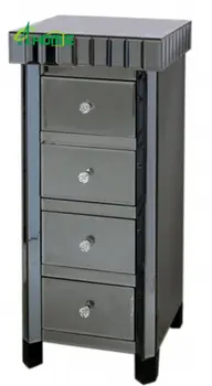 Smoked Black With Crystal Knobs Mirrored Bevelled Chest Of Drawers