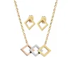 Gold Plated Stainless Steel Tiny Rhombus Pendant Women Jewelry Set