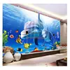 Blue Ocean 3D Dolphin drawing room laundry room interior decoration TV Background wall mural