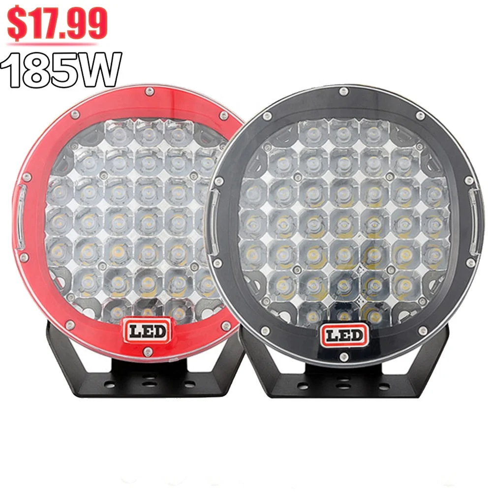 Source Round 9" 185W Black Red Spot LED Light work car 4WD 4x4 Driving off road fog light 9 round LED offroad Driving on m.alibaba.com