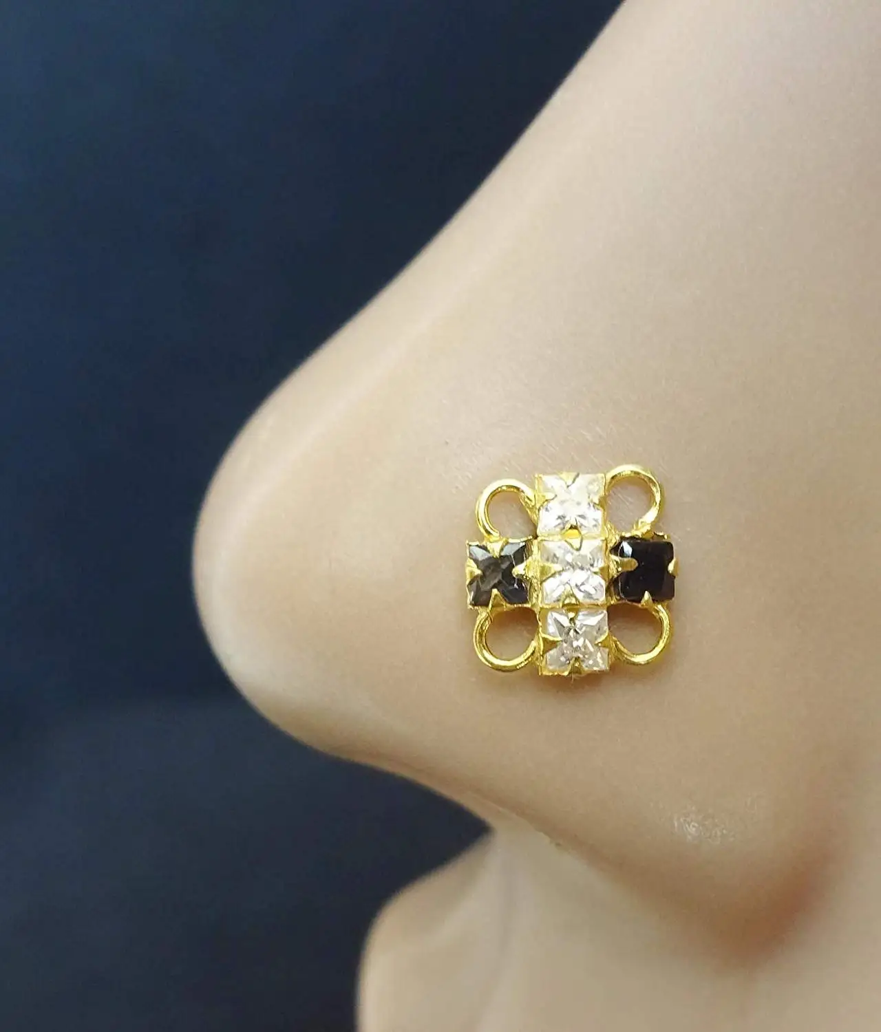 Black Gold Piercing,Funky Nose Ring,Crock Screw Nose Bone,Crystal Nose Stud,Gold Diamond Piercing,Indian Nose Stud,Gold Nose Cuff,Monroe Nose Ring,Wedding Nose Screw,CZ Clear Nose Stud(TEJ688)