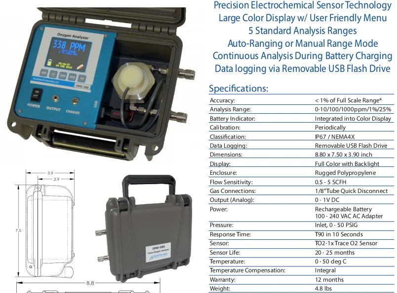 Portable Electrochemical O2 Oxygen Analyzer For Glove Box Or Pipeline Leak Detection 010/100