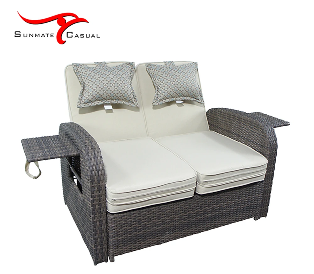 Mutil Purpose Pull Out Convertible Folding Garden Outdoor Wicker Rattan Sofa Bed Product