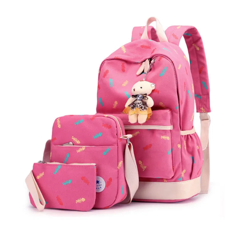 China Wholesale 3 In 1 Animal Prints Pink Canvas Children School ...