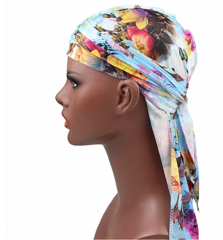 Fashion Men's Print Silky Durags Bandanas Turban Headband Silk Men