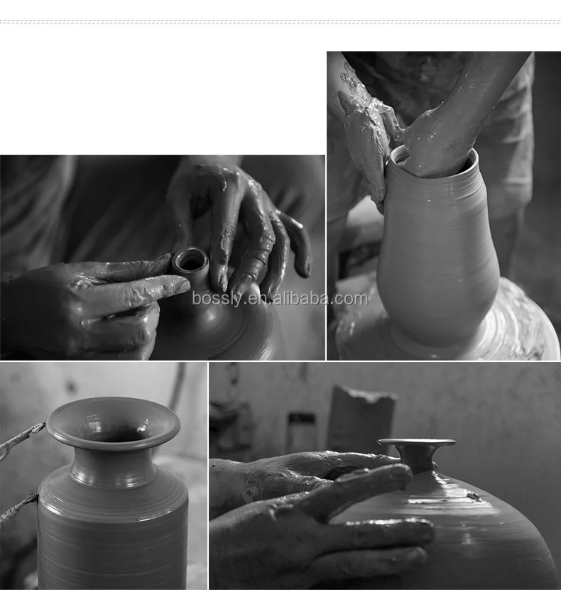 Luxury Chinese Style Big Urn Pottery Flower Pot Deep Blue Porcelain