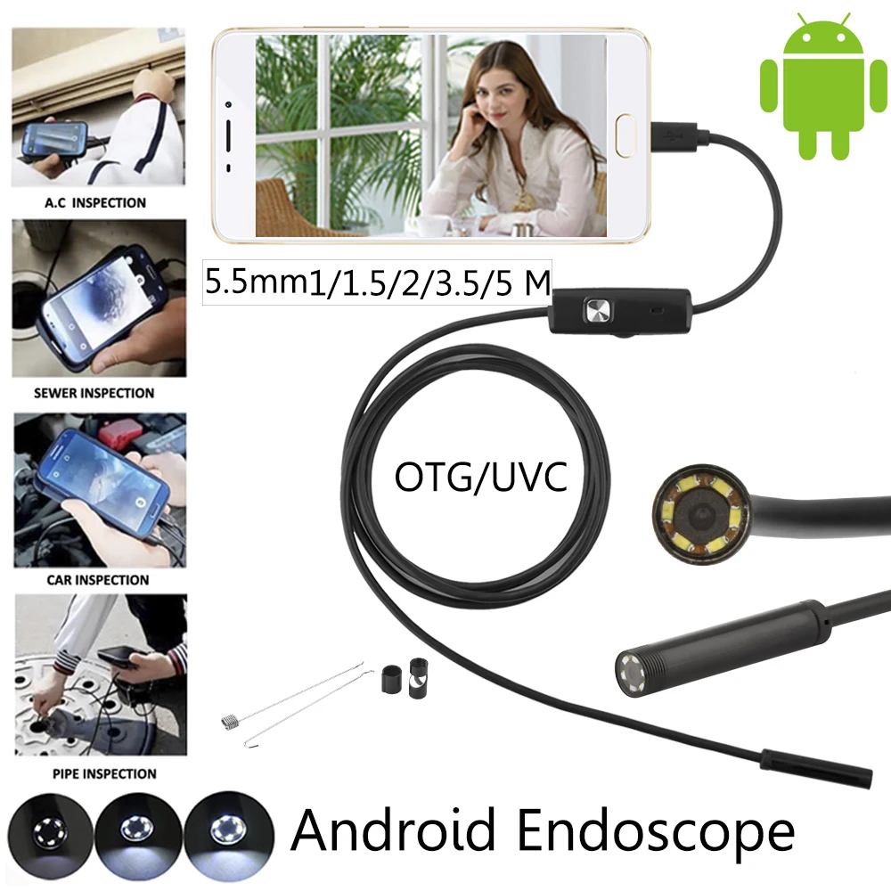 1080P HD Mini Android Endoscope Camera 1M 2M 3M 3.5M 5M MicroUSB/USB/TYPE C  Inspection Video Camera Snake Borescope Tube