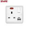 UK neon switched wall plug switch with USB Port