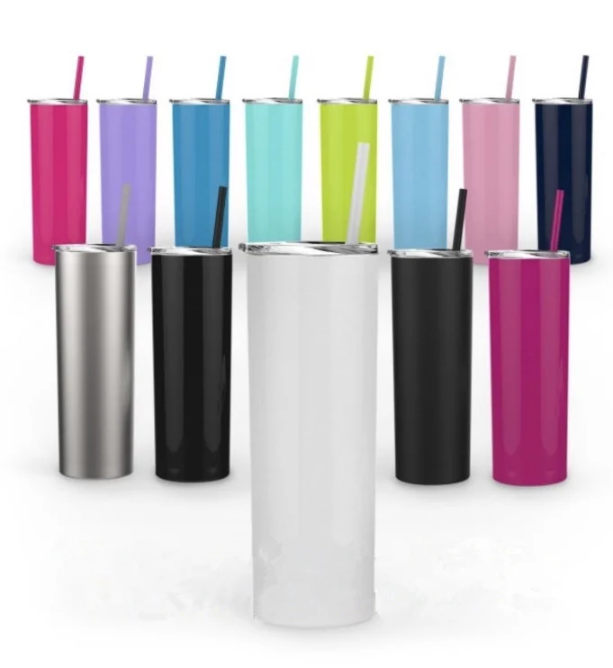 Stainless Steel Skinny Insulated Tumbler With Straw,20oz Skinny Tumbler