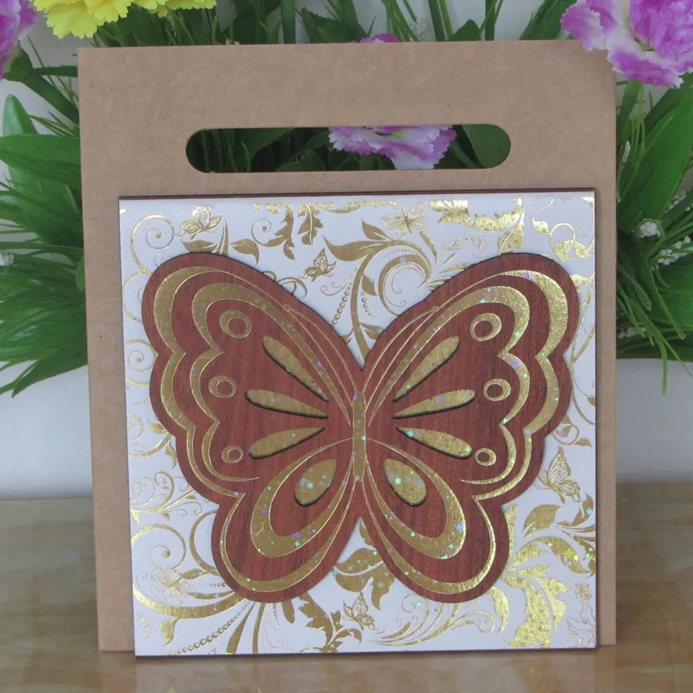 Gold Blue Bengali Wooden Butterfly Wedding Invitation Card - Buy ...