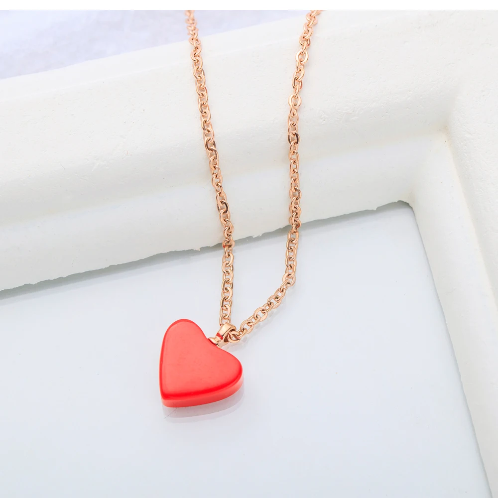 Fashion Women Jewellery Rose Gold Chain Small Red Heart Pendant Necklace