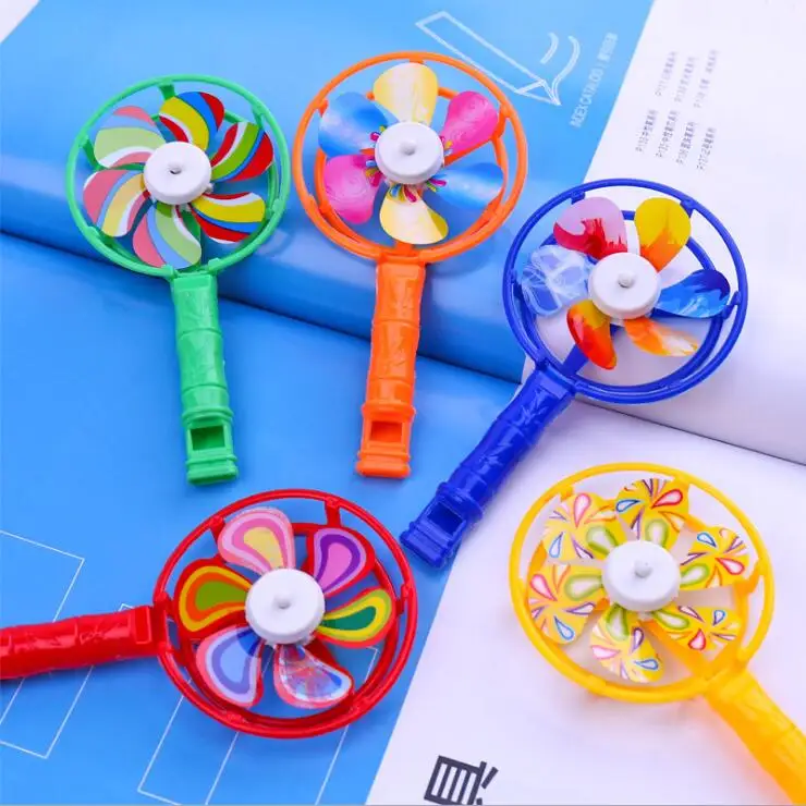 Hot sale plastic small whistle toy with colorful windmills promotional gifts for kids