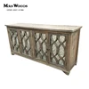 Farm style reclaimed elm wood retro rustic mirrored sideboard