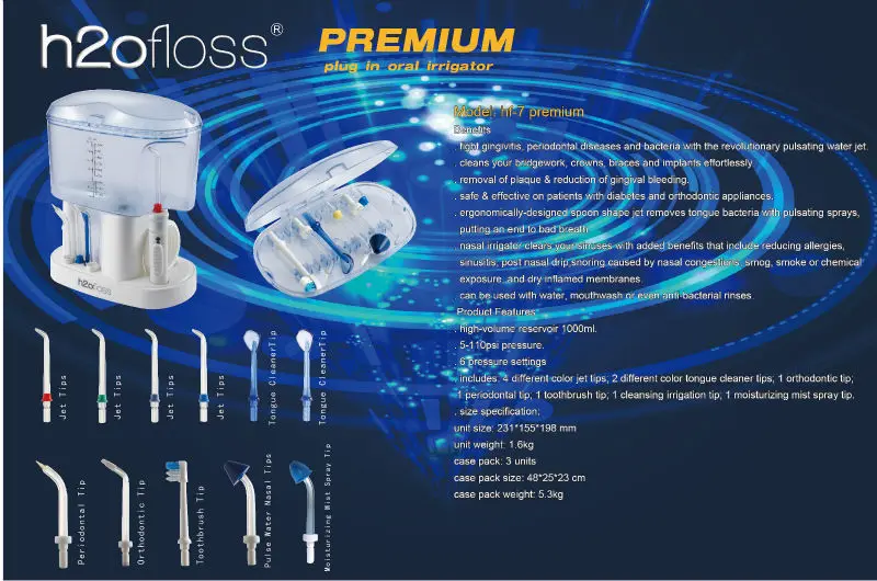 1000ML Capacity Countertop Water Flosser with 30 Days/Charge and FCC & CE Certified Oral Irrigator for Family Use