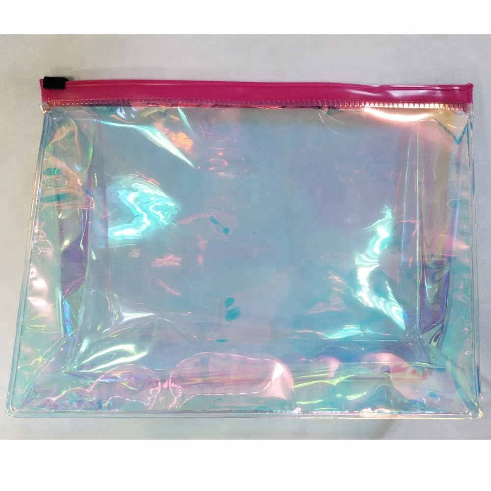 Holographic Iridescent Pvc Cosmetic Bag With Zipper Closure Organizer ...