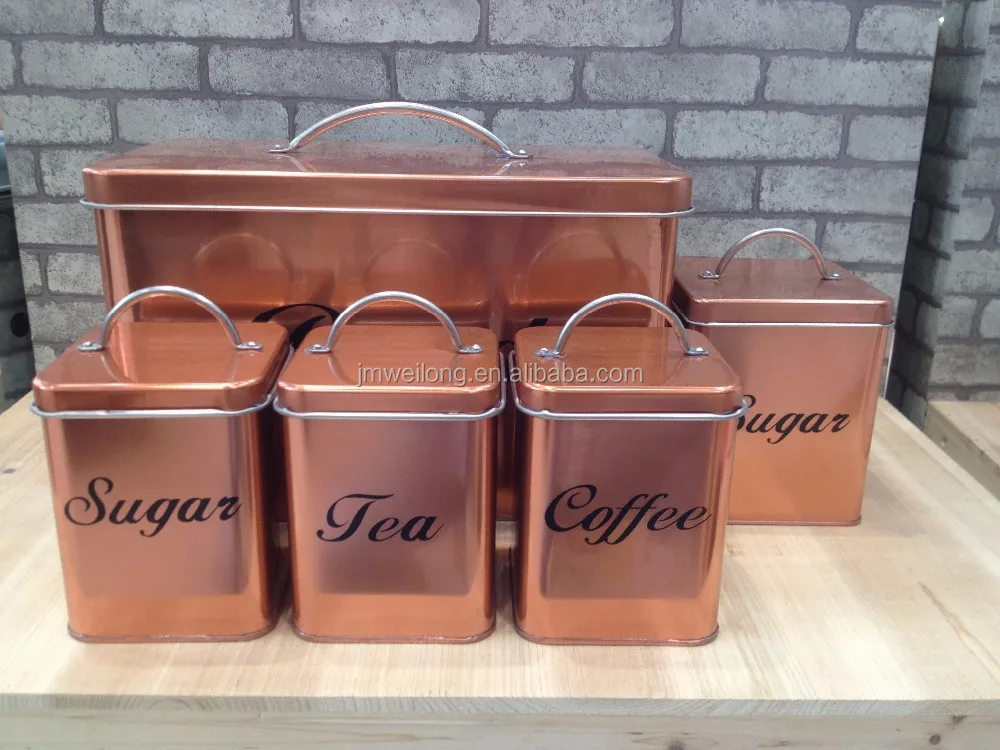 black and rose gold tea and coffee canisters