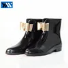 Top quality black ankle boots ladies' pvc shoes with bowknot