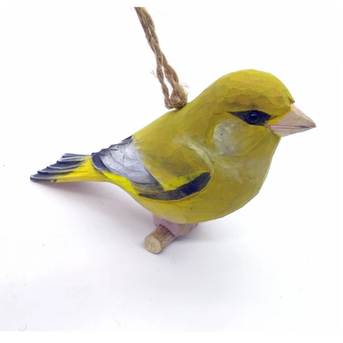 Wholesale Hand Carved Wooden Greenfinch Bird Decoration Wood Carving ...