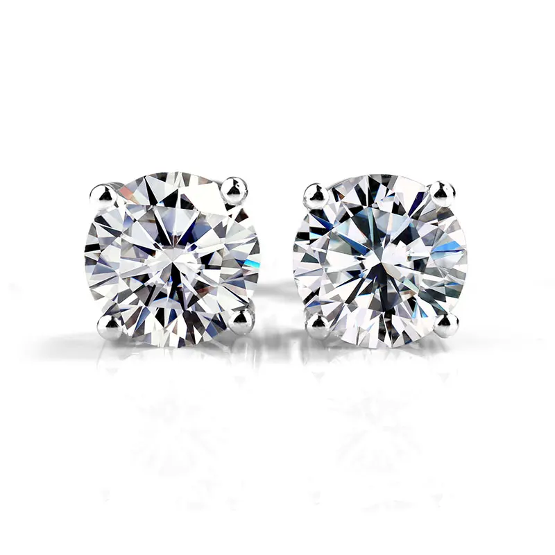 Fashion 4 Claws 1ct 14 Carat Solid Gold Stud Moissanite Earrings