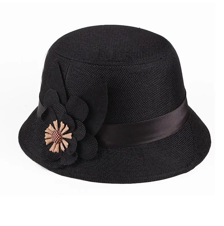 Bohemia Cap Womens Elegant Brim Summer Beach Flower Bowler Sun Hat Billycock Black
